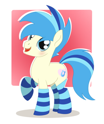 Size: 1842x2198 | Tagged: safe, artist:dyonys, oc, oc only, oc:chatty pie, earth pony, pony, blushing, clothes, male, open mouth, raised hoof, simple background, socks, solo, stallion, striped socks, white background