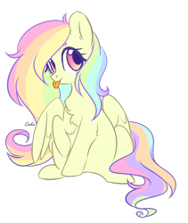 Size: 2538x3012 | Tagged: safe, artist:mint-light, oc, oc only, pegasus, pony, :p, chest fluff, commission, eyelashes, high res, multicolored hair, pegasus oc, rainbow hair, raised hoof, simple background, solo, tongue out, transparent background, wings, ych result