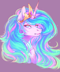 Size: 2000x2400 | Tagged: safe, artist:hazepages, princess celestia, alicorn, pony, g4, bust, crown, female, high res, jewelry, mare, necklace, pink background, portrait, regalia, signature, simple background, solo