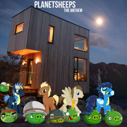 Size: 1400x1400 | Tagged: safe, crescent pony, mane moon, meadow song, soarin', star hunter, earth pony, pegasus, pig, pony, g4, album cover, angry birds, angry birds go!, angry birds toons, bad piggies, corporal pig, green pig, hambo, king pig, male, mechanic pig, miner pig, minion pig, norway, stallion