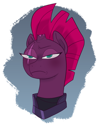 Size: 2550x3300 | Tagged: safe, artist:toodles3702, tempest shadow, pony, unicorn, g4, bust, female, grumpy, high res, simple background, solo, white background
