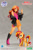 Size: 667x1000 | Tagged: safe, kotobukiya, sunset shimmer, human, pony, unicorn, equestria girls, g4, boots, choker, clothes, devil horn (gesture), duo, high heel boots, human ponidox, jacket, kotobukiya sunset shimmer, leather jacket, self ponidox, shoes, skirt