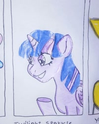 Size: 1080x1350 | Tagged: safe, alternate version, artist:cassectte, twilight sparkle, alicorn, pony, g4, bust, cropped, female, mare, offscreen character, raised hoof, smiling, traditional art, twilight sparkle (alicorn), underhoof