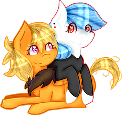 Size: 458x428 | Tagged: safe, artist:kittenburger3, oc, oc only, oc:leona sky, oc:skullmane, pegasus, pony, duo, lying down, lying on top of someone, pegasus oc, simple background, transparent background, wings