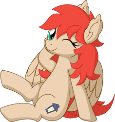 Size: 6521x6910 | Tagged: safe, artist:cyanlightning, oc, oc only, oc:firefly, pegasus, pony, .svg available, absurd resolution, female, looking at you, mare, one eye closed, simple background, sitting, solo, spread wings, transparent background, vector, wings, wink