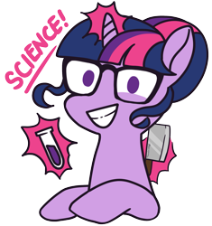 Size: 1883x2000 | Tagged: safe, artist:taytinabelle, sci-twi, twilight sparkle, pony, unicorn, equestria girls, g4, bust, cleaver, creepy, creepy smile, equestria girls ponified, eye twitch, female, glasses, grin, hair bun, looking at you, mad scientist, magic, mare, meat cleaver, ponified, simple background, smiling, solo, test tube, text, transparent background, unicorn sci-twi