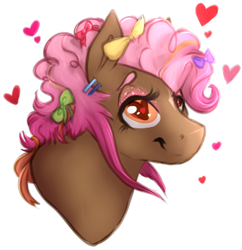 Size: 360x372 | Tagged: safe, artist:amiookamiwolf, oc, oc only, oc:party prize, pony, bust, female, mare, offspring, parent:cheese sandwich, parent:pinkie pie, parents:cheesepie, portrait, simple background, solo, transparent background
