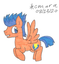 Size: 810x888 | Tagged: safe, artist:cmara, flash sentry, pegasus, pony, g4, flying, grin, male, simple background, smiling, solo, stallion, traditional art, white background