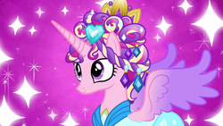 Size: 1280x720 | Tagged: safe, screencap, princess cadance, alicorn, pony, g4, games ponies play, ceremonial headdress, clothes, colored wings, dress, female, gradient wings, mare, multicolored wings, solo, spread wings, wings