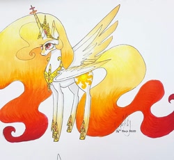 Size: 1080x994 | Tagged: safe, artist:galaxy.in.mind, princess celestia, alicorn, pony, ethereal mane, female, galaxy mane, hoof shoes, jewelry, mare, peytral, redesign, signature, solo, tiara, traditional art