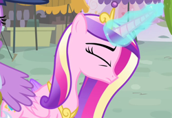 Size: 1638x1125 | Tagged: safe, screencap, princess cadance, twilight sparkle, alicorn, pony, g4, three's a crowd, cropped, eyes closed, female, glowing horn, horn, magic, solo focus, twilight sparkle (alicorn)