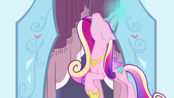 Size: 1280x720 | Tagged: safe, screencap, princess cadance, alicorn, pony, g4, the crystal empire, female, folded wings, looking up, magic, mare, solo, wings