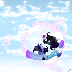 Size: 3000x3000 | Tagged: safe, artist:intfighter, oc, oc only, earth pony, pony, bubble, cloud, earth pony oc, eyes closed, floating, high res, signature, solo