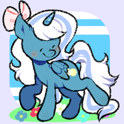 Size: 300x300 | Tagged: safe, artist:ewgrossman, oc, oc:fleurbelle, alicorn, pony, adorabelle, alicorn oc, blushing, bow, chibi, cute, female, flower, hair bow, horn, mare, solo, wings