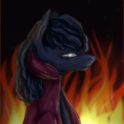 Size: 614x614 | Tagged: safe, artist:_gorbunchik_, oc, oc only, earth pony, pony, bust, clothes, earth pony oc, fire, solo