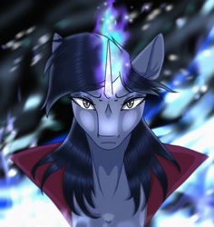 Size: 978x1037 | Tagged: safe, artist:monyias_art, oc, oc only, pony, unicorn, bust, clothes, glowing horn, horn, solo, unicorn oc