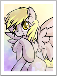 Size: 348x461 | Tagged: safe, artist:dovne, derpy hooves, pegasus, pony, g4, cute, derpabetes, ear fluff, female, mare, solo, spread wings, wings