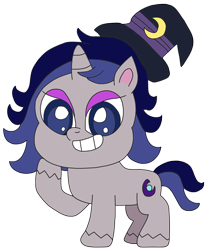 Size: 2024x2448 | Tagged: safe, artist:supahdonarudo, oc, oc only, oc:moonlit silver, pony, unicorn, g4.5, my little pony: pony life, female, hat, high res, hoof on chin, mare, simple background, style emulation, transparent background, witch hat