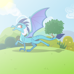 Size: 6969x6969 | Tagged: safe, artist:kmlp, derpibooru exclusive, princess ember, dragon, g4, all fours, female, happy, solo, wings