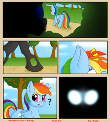 Size: 1800x2000 | Tagged: safe, artist:ponyxwright, rainbow dash, changeling, pegasus, pony, comic:something for a change, g4, cloud, comic, grass, sky, tree