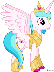 Size: 4000x5313 | Tagged: safe, alternate version, artist:parclytaxel, oc, oc only, oc:prince endearment, alicorn, pony, .svg available, absurd resolution, armor, commission, crown, jewelry, male, regalia, simple background, smiling, solo, spread wings, stallion, transparent background, unshorn fetlocks, vector, wings