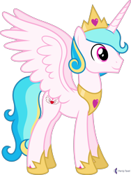 Size: 4000x5310 | Tagged: safe, alternate version, artist:parclytaxel, oc, oc only, oc:prince endearment, alicorn, pony, .svg available, absurd resolution, alternate hairstyle, commission, crown, hoof shoes, jewelry, male, peytral, regalia, simple background, smiling, solo, spread wings, stallion, transparent background, vector, wings