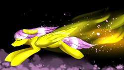 Size: 1920x1080 | Tagged: safe, artist:intfighter, edit, fluttershy, pegasus, pony, g4, black background, cropped, eyes closed, female, flying, mare, simple background, solo