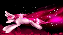 Size: 1920x1080 | Tagged: safe, artist:intfighter, edit, pinkie pie, earth pony, pony, g4, black background, cropped, eyes closed, female, flying, mare, simple background, solo