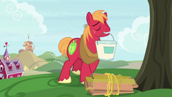 Size: 1920x1080 | Tagged: safe, screencap, big macintosh, earth pony, pony, g4, the big mac question, bucket, male, mouth hold, solo