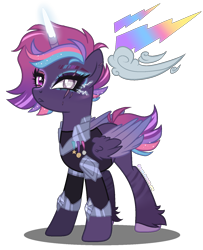 Size: 1300x1600 | Tagged: safe, artist:gihhbloonde, oc, oc only, alicorn, pony, armor, female, magical lesbian spawn, mare, offspring, parent:rainbow dash, parent:tempest shadow, parents:tempestdash, simple background, solo, transparent background