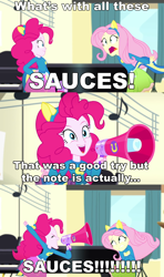 Size: 1280x2160 | Tagged: safe, edit, edited screencap, screencap, fluttershy, pinkie pie, equestria girls, g4, my little pony equestria girls: summertime shorts, steps of pep, comic, female, marcus johns, robby ayala, sauces, screencap comic, vine video
