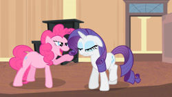 Size: 1920x1080 | Tagged: safe, screencap, pinkie pie, rarity, earth pony, pony, g4, rarity takes manehattan, crying, smiling