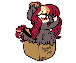 Size: 3250x2688 | Tagged: safe, artist:php142, part of a set, oc, oc only, oc:porona, bat pony, pony, behaving like a cat, box, cardboard box, chest fluff, commission, fluffy, high res, if i fits i sits, pony in a box, simple background, solo, transparent background, ych result