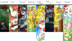 Size: 1600x908 | Tagged: safe, artist:erichestnut, oc, oc:ferrin winds, oc:gladious cloud, oc:jasmine sweetcup, alicorn, pegasus, pony, alicorn oc, cover art, flower, flower in hair, horn, letter, wings