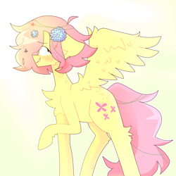 Size: 3200x3200 | Tagged: safe, artist:scootaspark, fluttershy, pegasus, pony, g4, alternate hairstyle, blushing, female, flower, flower in hair, high res, short hair, solo