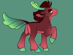 Size: 2800x2100 | Tagged: safe, artist:loryska, oc, oc only, changepony, hybrid, green background, high res, interspecies offspring, male, offspring, parent:pharynx, parent:tempest shadow, simple background, solo