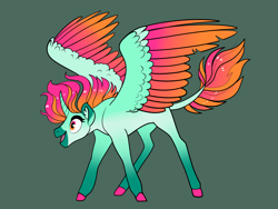 Size: 2800x2100 | Tagged: safe, artist:loryska, oc, oc only, alicorn, pony, green background, high res, male, offspring, parent:derpy hooves, parent:king sombra, simple background, solo, stallion, two toned wings, wings