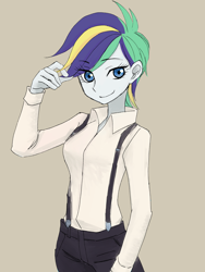 Size: 3024x4032 | Tagged: safe, artist:haibaratomoe, rarity, equestria girls, g4, it isn't the mane thing about you, alternate hairstyle, female, high res, punk, raripunk, short hair, simple background, solo, suspenders, tan background