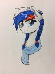 Size: 1024x1371 | Tagged: safe, artist:caoyeboby, oc, oc only, oc:marussia, earth pony, pony, blue eyes, braid, clothes, female, nation ponies, ponified, russia, scarf, simple background, solo, white background