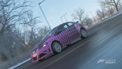 Size: 1920x1080 | Tagged: safe, pinkie pie, earth pony, pony, g4, dots, forza horizon, forza horizon 4, game screencap, honda, honda civic, honda civic type r, pinkamena diane pie, wet, wet mane, winter