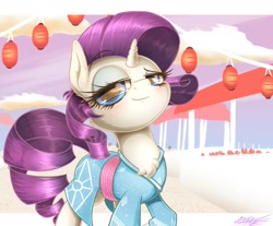 Size: 1150x950 | Tagged: safe, artist:phoenixrk49, rarity, pony, unicorn, g4, clothes, japan, kimono (clothing), lantern, paper lantern, solo, yukata