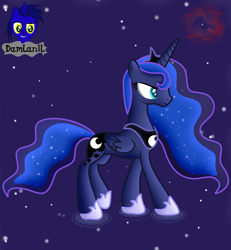 Size: 3840x4154 | Tagged: safe, artist:damlanil, princess luna, alicorn, pony, g4, clothes, crown, dream, ethereal mane, female, galaxy mane, hoof shoes, horn, jewelry, mare, nebula, necklace, planetary nebula, regalia, shoes, show accurate, solo, space, stars, vector, wings