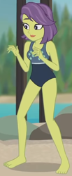 Size: 642x1563 | Tagged: safe, screencap, victoria, equestria girls, equestria girls series, g4, turf war, barefoot, clothes, cropped, feet, female, solo, swimsuit