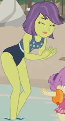 Size: 846x1563 | Tagged: safe, screencap, victoria, water lily (g4), equestria girls, equestria girls series, g4, turf war, clothes, cute, female, mother and child, mother and daughter, solo, swimsuit
