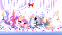 Size: 4000x2250 | Tagged: safe, artist:phoenixperegrine, diamond tiara, silver spoon, g4, bed, bedroom, female, filly