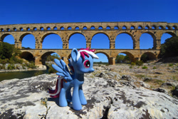 Size: 3000x2000 | Tagged: safe, artist:balthazar147, artist:steam-loco, oc, oc only, oc:steam loco, pegasus, pony, aquaduct, architecture, customized toy, france, funko, high res, irl, pegasus oc, photo, photography, pont du gard, roman, solo, spread wings, toy, wings