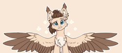 Size: 6000x2616 | Tagged: safe, artist:dorkmark, oc, oc only, oc:dima, pegasus, pony, blushing, cheek fluff, chest fluff, colored wings, cute, ear fluff, ear piercing, ear tufts, earring, fluffy, jewelry, large wings, looking at you, piercing, ponyfications, smiling, smiling at you, solo, spread wings, two toned wings, wings