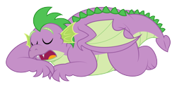 Size: 4433x2140 | Tagged: safe, artist:aleximusprime, spike, dragon, g4, adult, adult spike, chubby, eyes closed, fangs, fat, fat spike, male, older, older spike, open mouth, simple background, sleeping, solo, transparent background, vector, winged spike, wings