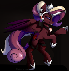 Size: 2317x2396 | Tagged: safe, artist:luxsimx, princess cadance, alicorn, pony, g4, alternate cutie mark, alternate design, alternate hairstyle, alternate universe, amulet, crown, decadence, ear piercing, earring, female, fishnet stockings, high res, horn, jewelry, mare, nightmare cadance, nightmare heart, nightmarified, piercing, regalia, solo, wings