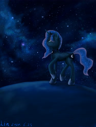 Size: 3543x4724 | Tagged: source needed, safe, artist:lin feng, princess luna, alicorn, pony, g4, female, hill, mare, night, solo, walking